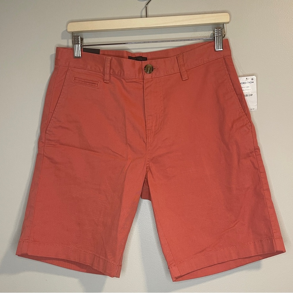 14th & Union Men’s Flat Front Slim Fit Chino Shorts Size 30 Coral Faded